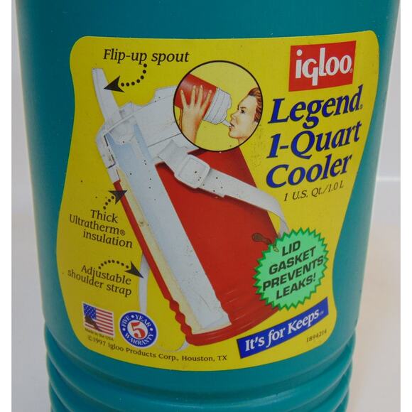 Vintage 90s IGLOO LEGEND 1 Quart COOLER Water Jug Teal Green White Label - Picture 6 of 9